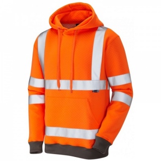 Leo Workwear SS04-O Goodleigh EcoViz Hi Vis Hoodie Sweatshirt Orange ISO 20471 Class 3 RIS-3279-TOM